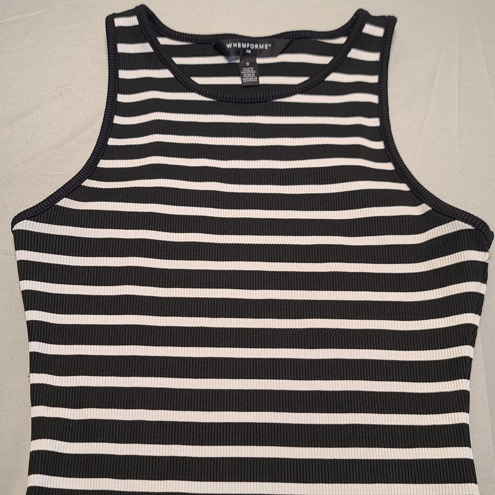 WHBM White House Black Market Tank Top Womens Small Black White Striped Ribbed
